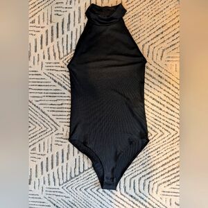 ZARA Black Hi-Neck Tank Top Bodysuit Black - Micro-Ribbed Size S - Snap Closure